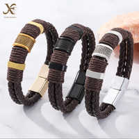 XF Wholesale Bracelet en cuir tressé double pour homme avec fermoir magnétique, Bijoux, Bracelets et Joncs pour Hommes