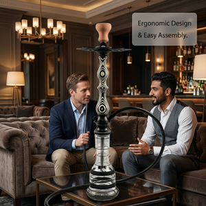Cachimba con textura de madera en blanco <span class=keywords><strong>y</strong></span> negro, juego de cachimba con manguera negra para bistró, reuniones refinadas, para fumar shisha. - Product Image 3