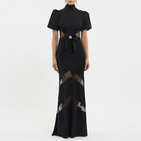 Robe d'été unie amincissante à manches lanternes style rétro français A12706 pour femme