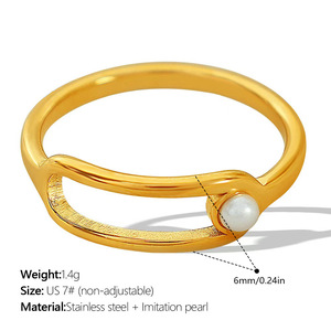 light luxury hollow u shape pearl <b>ring</b> creative geometric open <b>adjustable</b> 18k gold plated stainless steel non fade women finger - Product Image 2