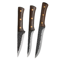 Couteau de boucherie et d'osage en acier inoxydable martelé forgé, manche en bois, revêtement antiadhésif pour la découpe, le pelage et la tranche de viande en cuisine