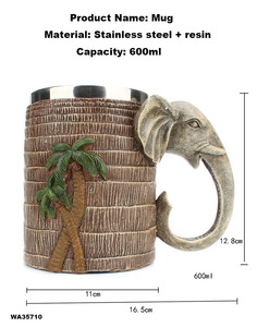 Nouvelle arrivée <span class=keywords><strong>Selva</strong></span> Style 20 oz Double paroi baril cocotier bière tasses tasse en acier inoxydable à la main résine éléphant bière tasse - Product Image 2
