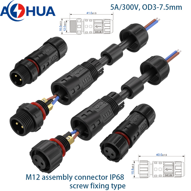 AOHUA M12 2 3 4 5 6 7 8 Pin signal Wire Assembly Male Female Plug Waterproof Cable to Cable Connector
