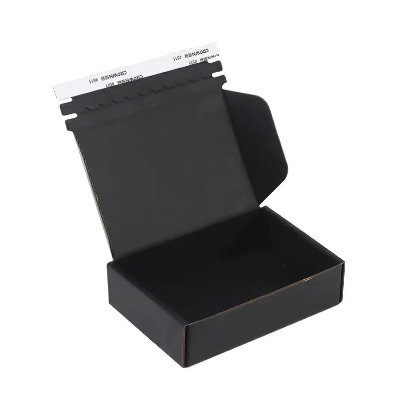 Recyclable Black Paper Corrugated Cardboard Packaging Tear Strip Printed Self Sealing Mailer Shipping Gift Box