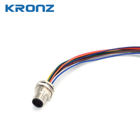 Connecteur d'alimentation industriel KRONZ M12 à 12 broches, montage sur panneau, prise droite, codage A, cuivre, IP67, verrouillage par vis, OEM/ODM