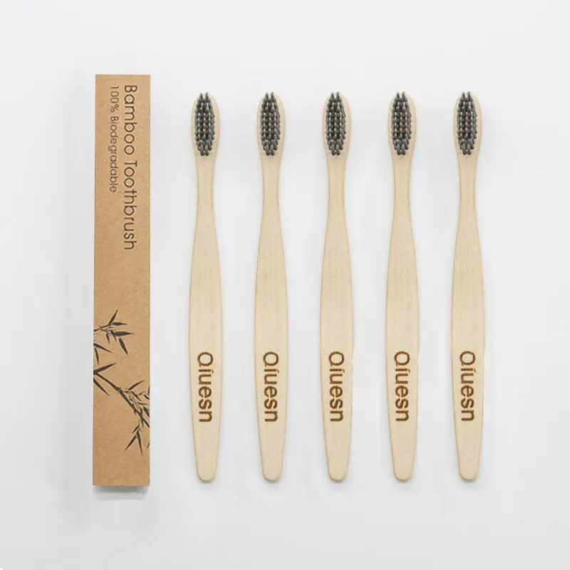 Brosse à dents en bambou avec logo personnalisé, noir, doux, sans bpa, avec oem, odm, charbon de bois, hôtel avec tube en bambou