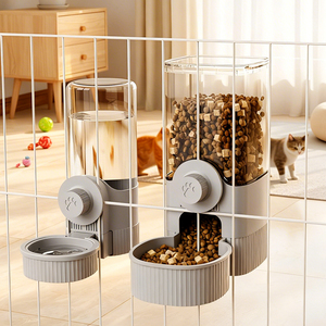 Stock local en Polonia: Set 2 en 1 de comedero y bebedero automático para gatos, dispensador de agua por gravedad para colgar en jaulas, estación de alimentación para mascotas, Dropshipping UE - Product Image 1