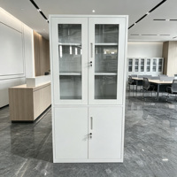 Archivador Metálico Moderno con 2 Puertas de Vidrio, Estantes Ajustables, Armario de Almacenamiento de Acero para Oficina, Escuela, Hospital y Negocios