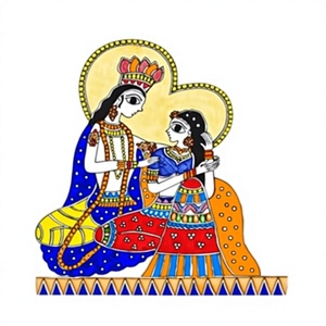 Pintura Madhubani de Bihar, Arte Folclórico Metálico Premium en 3D, Arte Tradicional Hecho a Mano para Decoración del Hogar en Jharkhand, Ojistha - Product Image 1