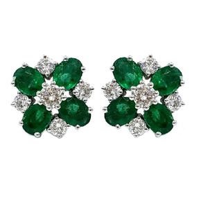 Boucles d'oreilles en or blanc 18 carats avec émeraude en diamant naturel pour femmes - Cadeau de fiançailles, de mariage, d'anniversaire et de fête - Product Image 1