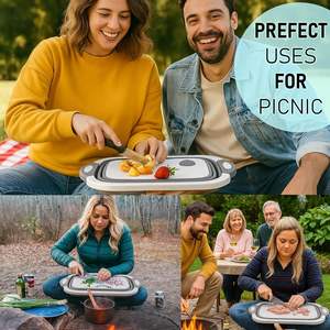 Planche à découper pliable multifonctionnelle en plastique, panier de lavage de cuisine, planche à découper pliable pour le camping avec rangement - Product Image 3