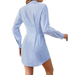 Vestidos de Oficina para Mujer al por Mayor, Personalizados, OEM, de Alta Calidad, con Cuello Blazer a Rayas Azules, Tipo Cárdigan - Product Image 3