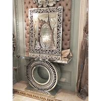 Table console de luxe OEM ODM avec miroir, pour salon, avec cadre en verre et diamants écrasés, idéale pour l'entrée