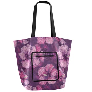 Hawaii Purple Hibiscus Waterproof Shoulder Tote Shopping <b>Bag</b> Grocery <b>Bags</b> Reusable Custom <b>Foldable</b> Shopping <b>Bag</b> for Women - Product Image 1