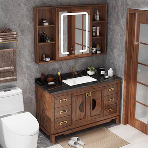 New Chinese style <b>solid</b> <b>wood</b> bathroom cabinet combination red oak floor-standing bathroom washbasin - Product Image 2