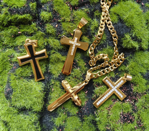 18K PVD mạ vàng La bàn vòng cổ thép không gỉ Chéo Mặt dây chuyền trang sức nam chéo Mặt dây chuyền - Product Image 2