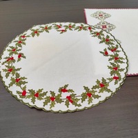 Bestickte Weihnachts-Rundtischsets 12 Zoll Winter-Rundtischmatten für Geburtstag Hochzeit Tischdekoration - Rot Grün Umrandet Grün