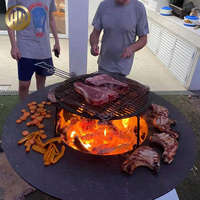 Table de barbecue en métal rouillé personnalisable avec foyer chauffant et bois de chauffage pour les fêtes