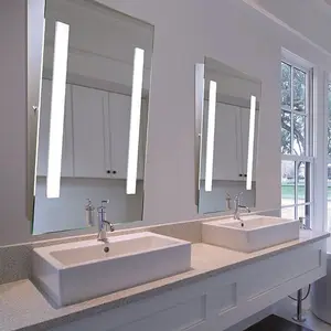 Norhs cepillado níquel de acero inoxidable marco fijo espejos para cuartos de baño vanidad opciones Luz de led iluminado