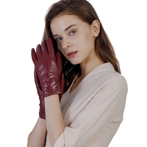 Warm Winter Classic <strong>Black</strong> Red Brown Genuine Sheepskin <strong>Womens</strong> Driving <strong>Leather</strong> <strong>Gloves</strong> - Product Image 2