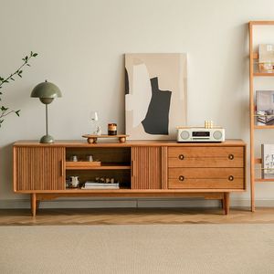 Mueble de TV de madera maciza japonesa, mueble auxiliar de almacenamiento de estilo minimalista nórdico de madera de cerezo para sala de estar, dormitorio, mueble de suelo - Product Image 3