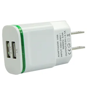 Hot Selling USA Euro 2 Port 5V 2.1A Mobile Phone Travel Chargers Cargador AC Adapter Arj Aleti