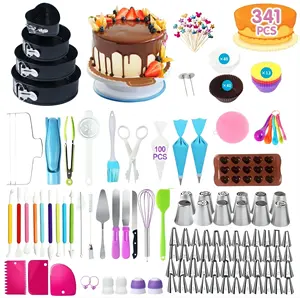 YJ Custom 341pcs Baking Tools Set Cake Decorating Supplies with Plastic Piping Nozzles Kit Home Make Cake Decorating Suppliers