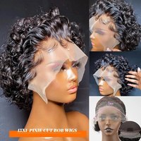 Pixie Cut cheveux humains 13x1 dentelle frontale perruques crépus bouclés court dentelle avant cheveux humains Bob perruques pour les femmes noires