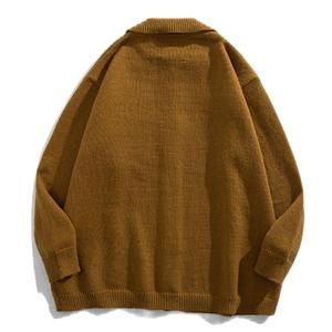 Customizable Men's Loose Solid Color <b>Cardigan</b> <b>Sweater</b> Jacket Casual College Style Knitted Crocheted for Autumn/Winter Seasons - Product Image 1