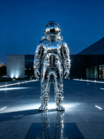 Sculpture d'astronaute en acier inoxydable poli miroir |   Statue d'astronaute personnalisable pour l'extérieur et l'intérieur