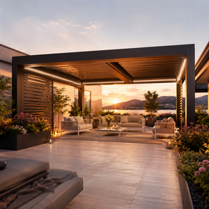Pergola motorisée extérieure en alliage d'aluminium avec stores orientables, auvent motorisé, pour cour, jardin, véranda, villa moderne, grand pavillon, gris - Product Image 1
