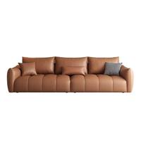 Segmentiertes Kanalstich-Ledersofa mit Seitentasche und Breiter Armlehne für Modernes Minimalistisches Wohnzimmer