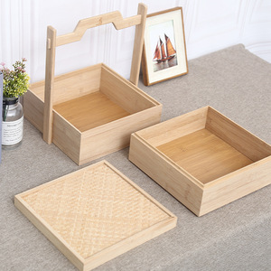 Caja de Bambú de Doble Capa con Tapa Abatible, Portátil, Rectangular, 28 cm, para Regalos, Manualidades y Pasteles de Luna - Product Image 3