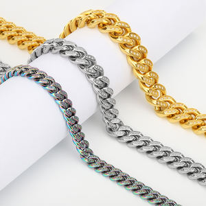 سلسلة قلادة سوار حجر الزركونيا الكامل الماس الثقيلة ميامي 18K مطلية بالذهب الفولاذ المقاوم للصدأ الأزياء والمجوهرات سلسلة الارتباط كوبي - Product Image 1