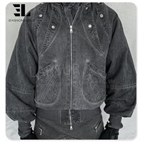 LARSUR Blouson d'aviateur en jean noir personnalisé avec doublure matelassée Veste de vol en jean bouffante Veste de travail moto