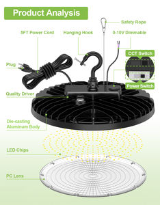 Luminaires industriels suspendus UFO 150W/120W/90W pour terrains de badminton, corps en alliage d'aluminium, pour ateliers, garages, centres commerciaux - Product Image 6