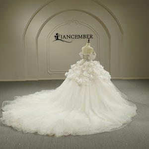 Vestido de Novia Talla Grande Gt26036, Estilo Princesa, Largo hasta el Suelo, Sin Tirantes, Espalda Descubierta, Cola de Capilla, con Flores Fruncidas, Jancember - Product Image 4