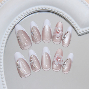 Lot de 24 <span class=keywords><strong>faux</strong></span> ongles à presser, motif floral, forme amande moyenne, couvrance totale, avec <span class=keywords><strong>colle</strong></span>, pour doigts, personnalisables - Product Image 2