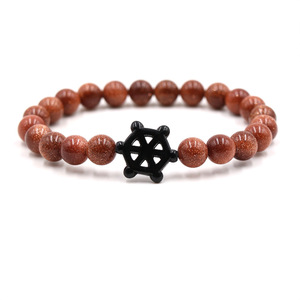 Bracelet en pierres naturelles, turquoise blanche, œil de tigre, breloque roue de bateau noire, vente en gros - Product Image 5