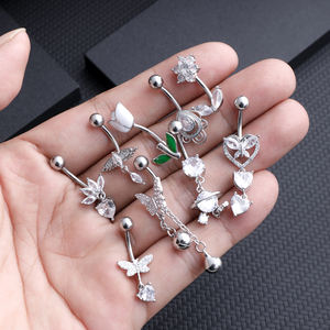 10 pz/set a forma di cuore zircone a forma di ventre a forma di cuore piccolo <span class=keywords><strong>farfalla</strong></span> campana 316L acciaio <span class=keywords><strong>Piercing</strong></span> gioielli lunghi ciondoli fiori anelli <span class=keywords><strong>ombelico</strong></span> - Product Image 4