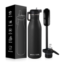 Nouveau design de gros personnalisé bouteilles d'eau de sport écologiques en acier inoxydable noir avec corde