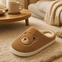 Chaussons d'intérieur unisexes en peluche à bout fermé, motif ours de dessin animé, avec broderie, semelle intérieure en mousse à mémoire de forme et semelle extérieure antidérapante en EVA