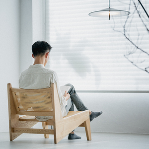 Sillón Reclinable de Madera de Fresno Blanco Chandigarh, Tejido con Mimbre, Estilo Wabi-Sabi, Color Natural, Sofá de Descanso para Sala de Estar, Muebles para el Hogar - Product Image 2