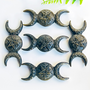 Artigianato di cristallo naturale di alta qualità pietra di guarigione intagliato in argento ossidiana oro ossidiana il <span class=keywords><strong>sole</strong></span> luna e stelle per la decorazione - Product Image 3