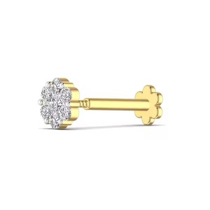 Flower Look Diamond <b>Nose</b> <b>Stud</b> Pin Body Piercing Jewelry Fine Jewelry Gold 14kt Solid for Women in Yellow Rose and White Gold - Product Image 5