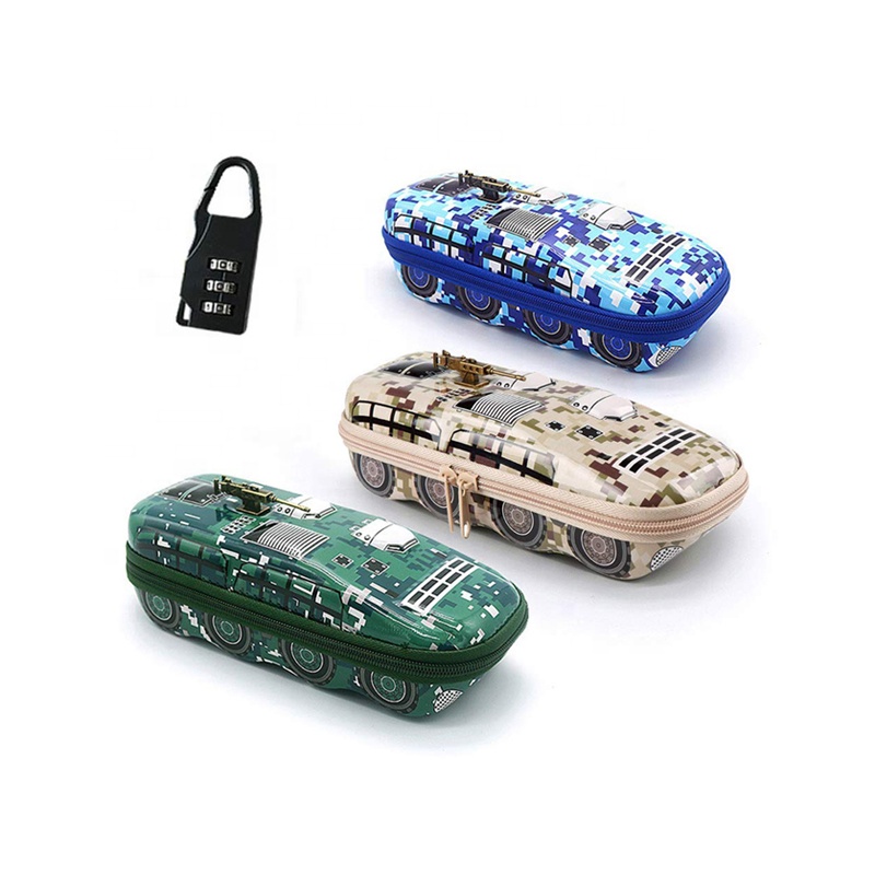 Автомобильный бак форма формы крутой канцелярский Чехол Жесткий Корпус 3D EVA коробка для ручки Карандаш для хранения детей с замком синий