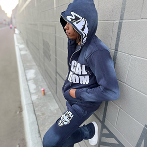 Custom Slim <span class=keywords><strong>Fit</strong></span> 3D Puff Pint felpa con cappuccio e pantaloni della tuta Set Full Face Zip straps Patch Streetwear taglie forti - Product Image 5