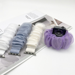 <span class=keywords><strong>Bracelet</strong></span> de <span class=keywords><strong>montre</strong></span> élastique en <span class=keywords><strong>tissu</strong></span> couleur unie tendance, style Organza, pour femmes, tailles 38, 42, 20, 22 mm – Vente chaude - Product Image 3