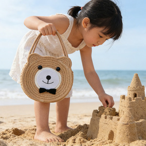 Bolsos de paja, bolsos coreanos tejidos para niños, bolsos de playa, bolsos de mano, lindos bolsos de punto, comercio electrónico transfronterizo. - Product Image 3