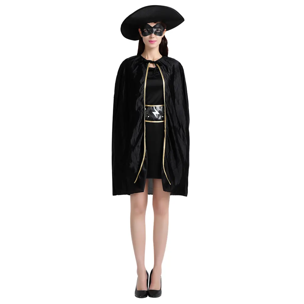Offre Spéciale femmes jeu de rôle robe ensemble Zorro famille tenues Halloween super-héros Zorro Cosplay Costume